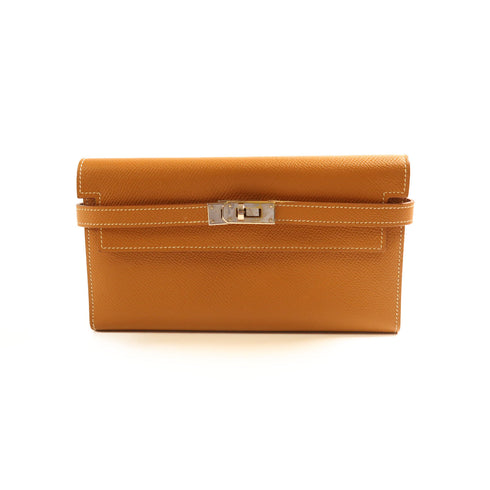 HERMES PHW Kelly Wallet Long Wallet Epsom Leather Gold