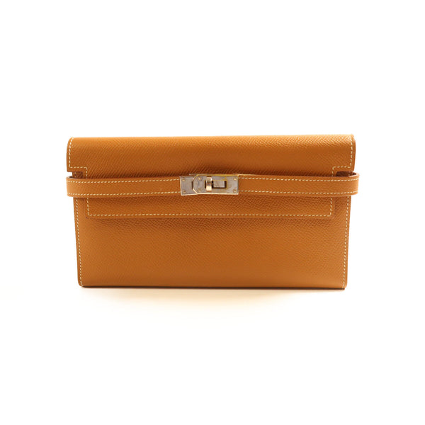 HERMES PHW Kelly Wallet Long Wallet Epsom Leather Gold