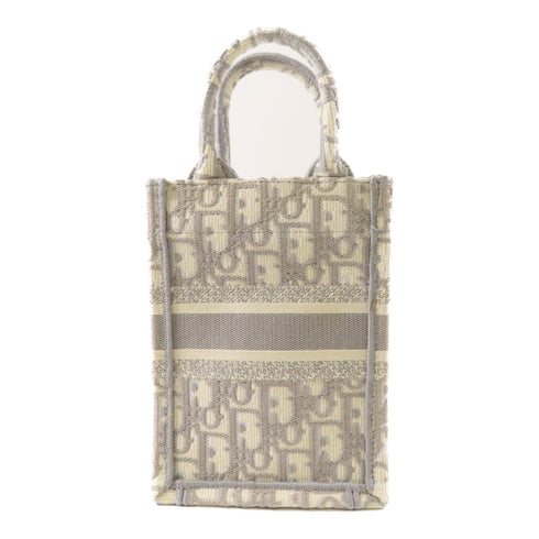 Christian Dior CD GHW Mini Book Tote 2 Way Shoulder Bag Canvas Gray White