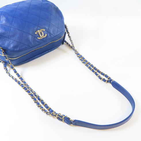 CHANEL Quilted CC GHW Chain Shoulder Bag Calfskin Leather Blue