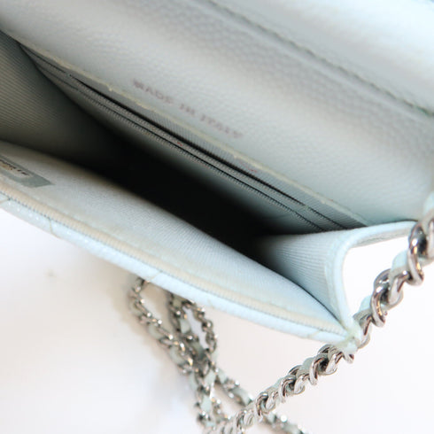 CHANEL Quilted CC SHW Phone Bag Chain Shoulder Bag Calfskin Leather Light Green