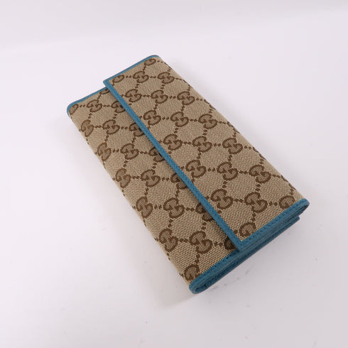 GUCCI GG GHW Long Wallet Canvas 231841 Brown/Blue