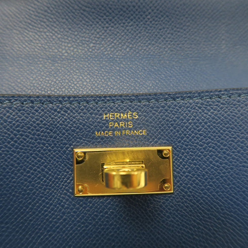 HERMES GHW Kelly Pocket Compact Wallet Madame Leather Deep Blue