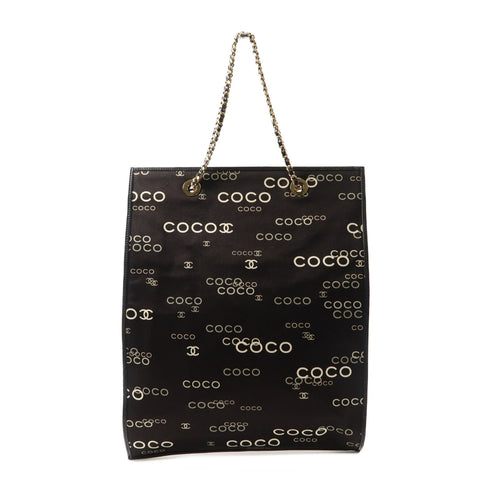 CHANEL CC GHW Tote Bag Chain Shoulder Handbag Canvas Black