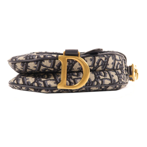 Christian Dior CD GHW Mini Saddle Handbag Canvas Navy/Beige