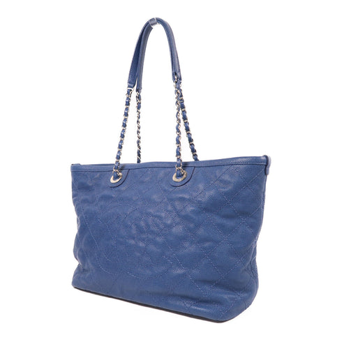 CHANEL CC SHW Chain Shoulder Tote Bag Calfskin Leather Blue