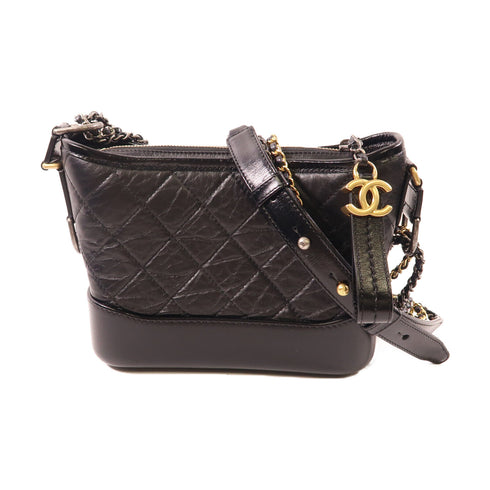 CHANEL CC Gabrielle Small Chain Shoulder Bag Calfskin Leather Black