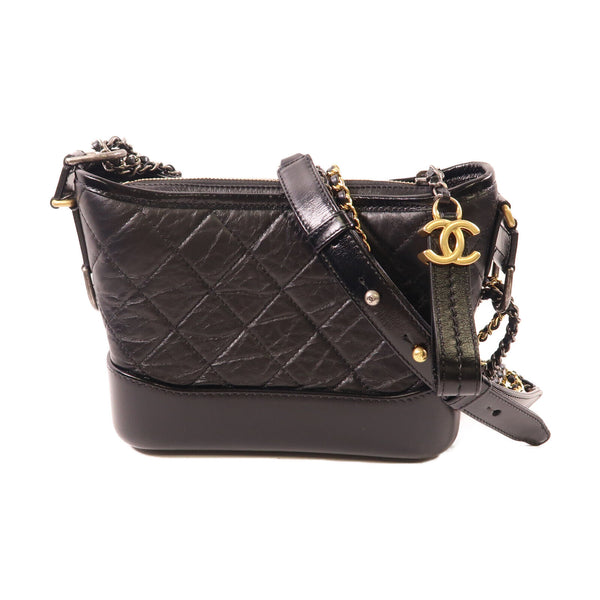 CHANEL CC Gabrielle Small Chain Shoulder Bag Calfskin Leather Black