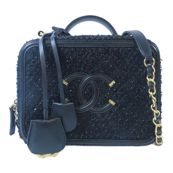 CHANEL Quilted CC GHW Vanity Case 2 Way Chain Shoulder Bag Tweed Black