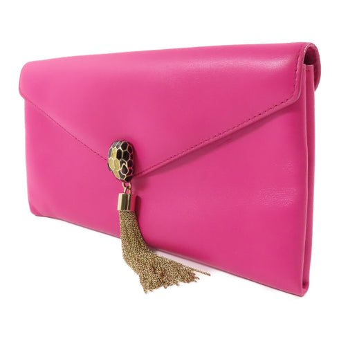 BVLGARI GHW Clutch Bag Pouch Calfskin Leather Pink