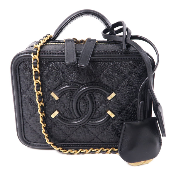 CHANEL CC GHW Vanity Case 2way Chain Shoulder Bag A93342 Calfskin Leather Black