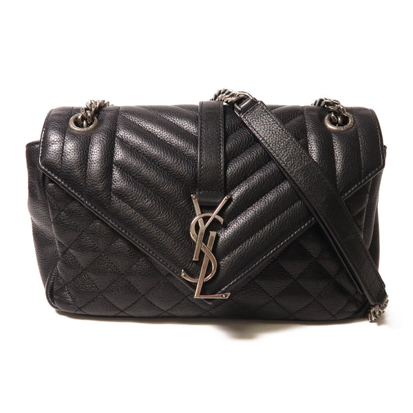 SAINT LAURENT YSL Shoulder Bag Calfskin Leather Black