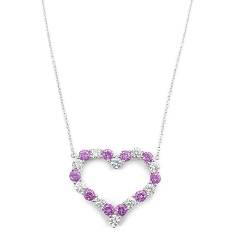 TIFFANY&CO Sentimental Heart Pink Sapphire Diamond Necklace PT950 Platinum
