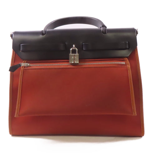 HERMES PHW Herbag PM 2 Way Shoulder Bag Handbag Canvas Orange/Brique