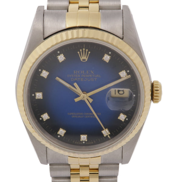 ROLEX Datejust 36mm 16233SG Automatic Watch 18K YG Stainless Steel Diamond Blue