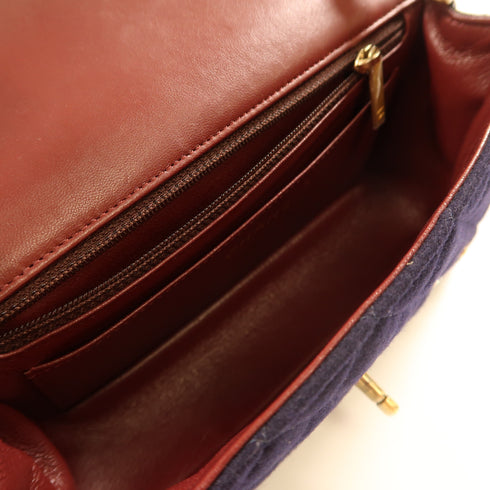 CHANEL CC GHW Charms Mini Rect Chain Shoulder Bag Wool Navy Blue