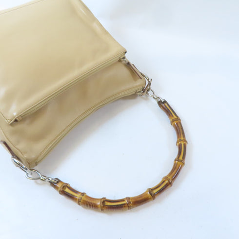 GUCCI GG SHW Handbag Bag 002122 Leather Bamboo Beige
