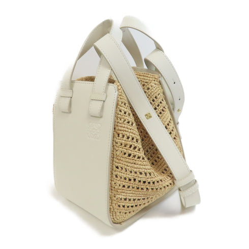 LOEWE GHW Hammock Compact Raffia 2way Shoulder Bag Leather Raffia White