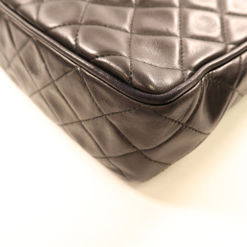 CHANEL CC GHW Matelasse Fringe Shoulder Bag Lambskin Leather Black