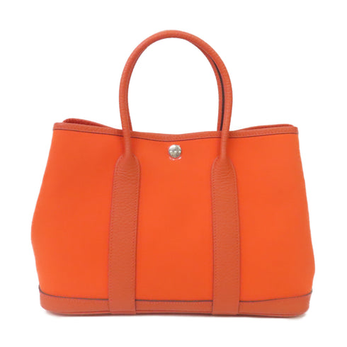 HERMES PHW Garden Party TPM Tote Shoulder Bag Canvas Flame orange