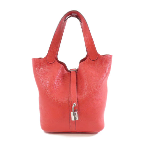 HERMES PHW Picotin MM Tote Bag Handbag Taurillon Clemence Leather Red