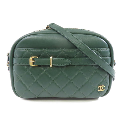 CHANEL Quilted CC GHW Chain Shoulder Bag Calfskin Leather Green