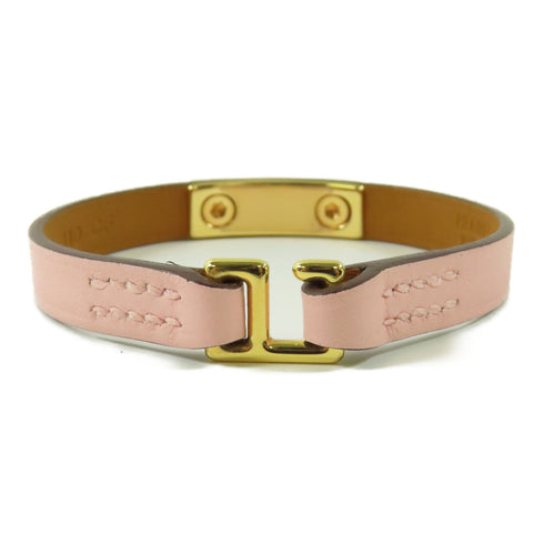 HERMES GHW Rivale Mini Bracelet Bangle Calfskin Leather Pink