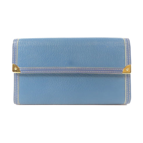 LOUIS VUITTON LV GHW Long Trifold Wallet M91837 Leather Blue