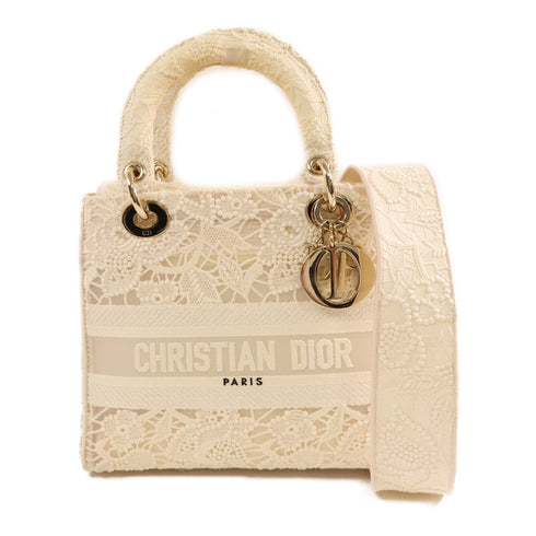 Christian Dior CD GHW Medium Lady Dior Lace 2way Shoulder Bag