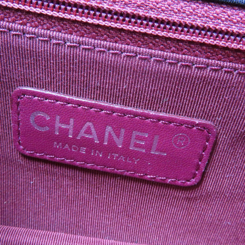 CHANEL Quilted CC SHW Chain Shoulder Bag Calfskin Leather Black Beige