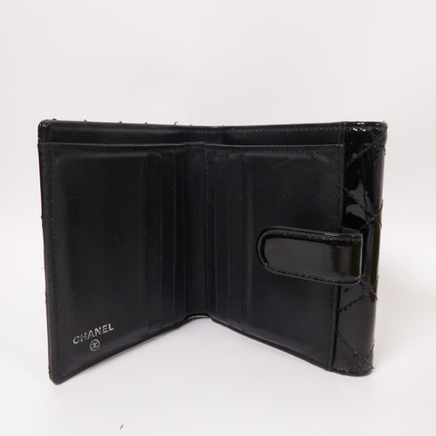 CHANEL Quilted CC SHW Wallet Patent Leather Black