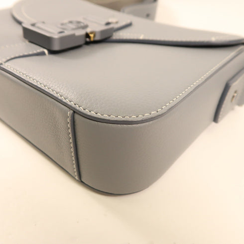 CHRISTIAN DIOR CD Saddle Shoulder Bag Calfskin Leather Gray
