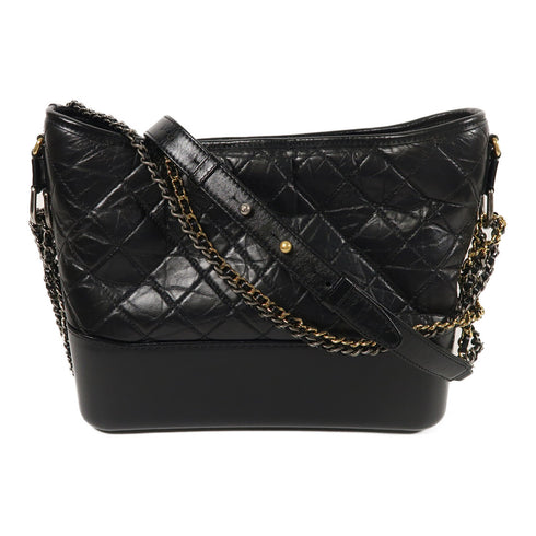 CHANEL CC GHW/SHW Gabrielle MM Chain Shoulder Bag Lambskin Leather Black