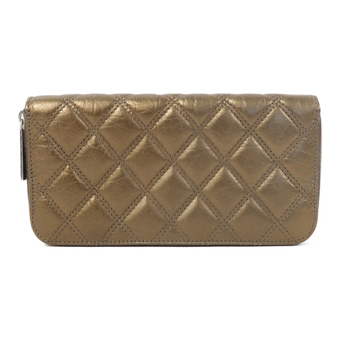 CHANEL Quilted CC SHW Long Wallet Calfskin Leather Gold