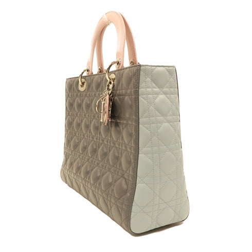 Christian Dior CD SHW Lady Dior Large 2 Way Bag Handbag Lambskin Pink/Grey