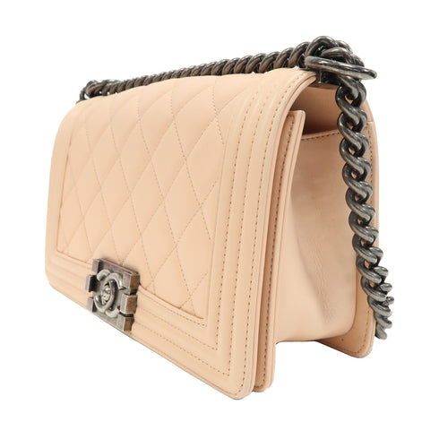 CHANEL Quilted CC SHW Boy 25 Chain Shoulder Bag A67086 Lambskin Leather Pink