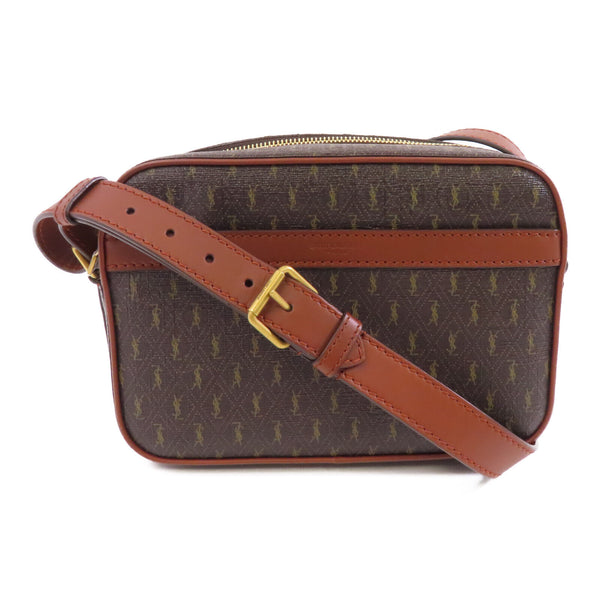 SAINT LAURENT YSL GHW Shoulder Bag Crossbody 669957 Coated Canvas Leather Brown