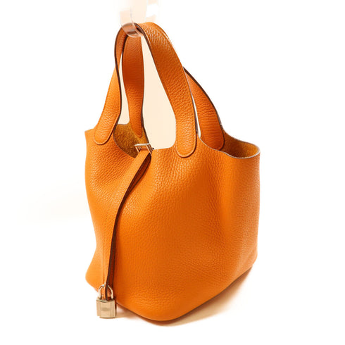 HERMES PHW Picotin PM Tote Bag Clemence Leather I9 Abricot