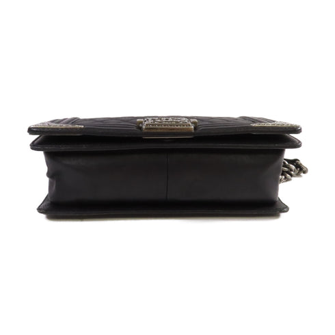 CHANEL Quilted SHW CC Le Boy 25 Chain Shoulder Bag Calfskin Leather A90423 Black