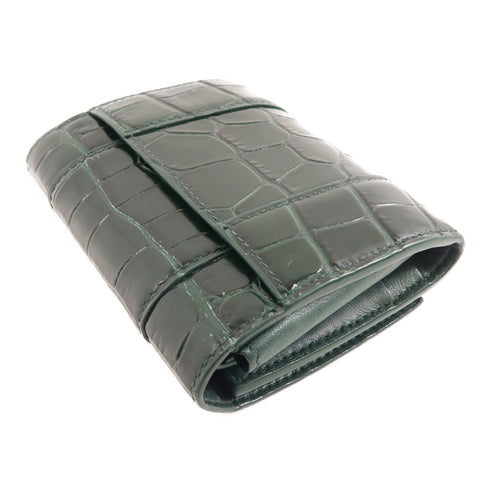 BALENCIAGA GHW Wallet 634834 Embossed Leather Calfskin Green