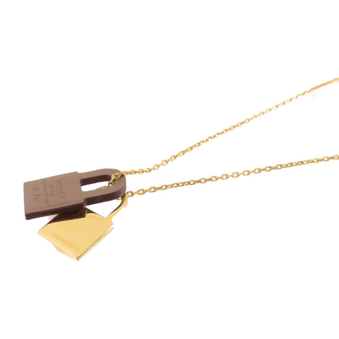 HERMES GHW O'Kelly Necklace Metal Swift Leather Etoupe Brown