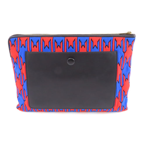 CELINE GHW Clutch Bag Pouch Fabric Calfskin Leather Black Red Blue