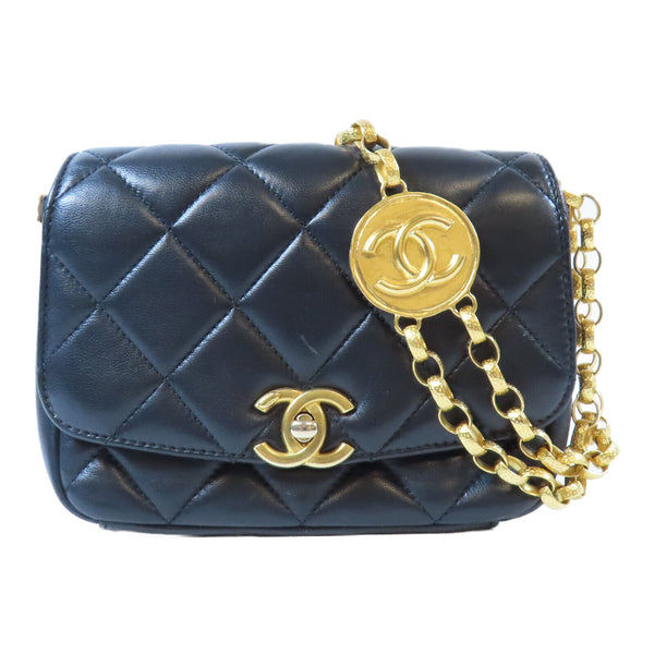 CHANEL Quilted CC GHW Chain Shoulder Bag Lambskin Leather Black v6