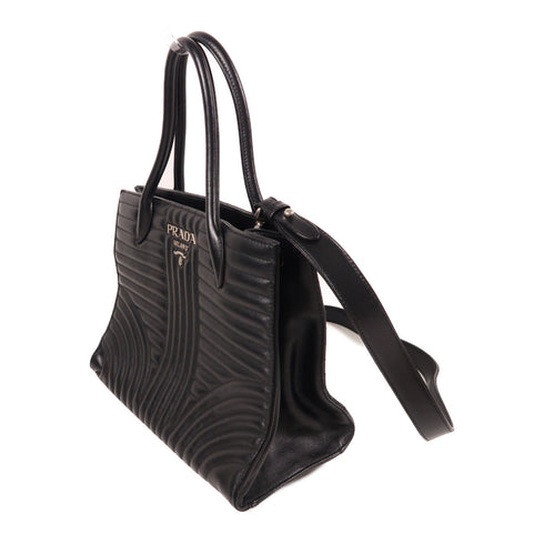 PRADA SHW 2 Way Shoulder Bag Handbag 1BA165 Calfskin Leather Black