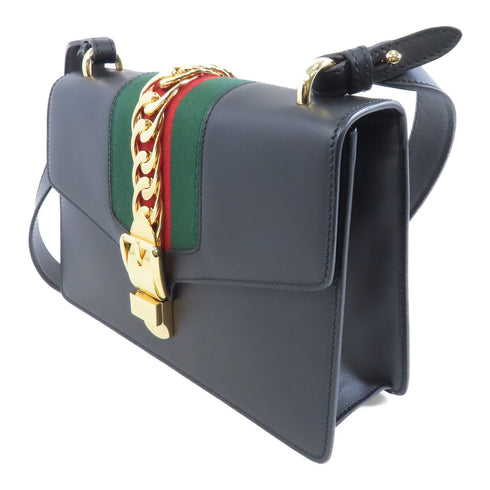 GUCCI GG GHW Sylvia Shoulder Bag 421882 Calfskin Leather Black