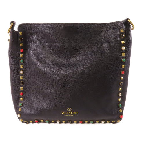 Valentino GHW Tote Bag Shoulder Bag Calfskin Leather Black