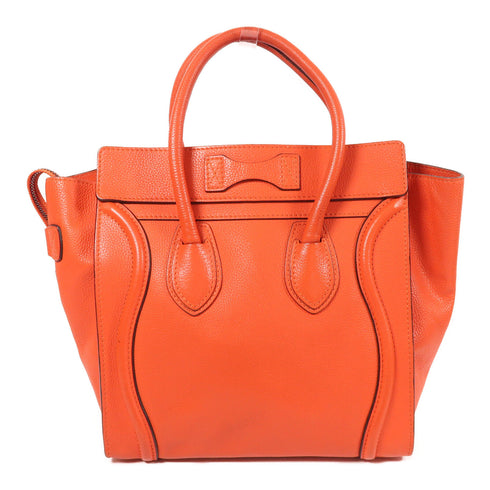 CELINE Micro Luggage Hand Bag Calfskin Leather Red