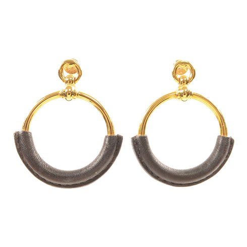 HERMES Loop Earrings Metal Gold/Navy