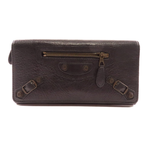 BALENCIAGA SHW Long Wallet 233599 Lambskin Leather Black