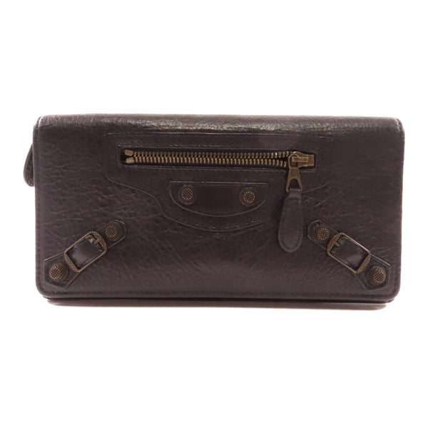 BALENCIAGA SHW Long Wallet 233599 Lambskin Leather Black